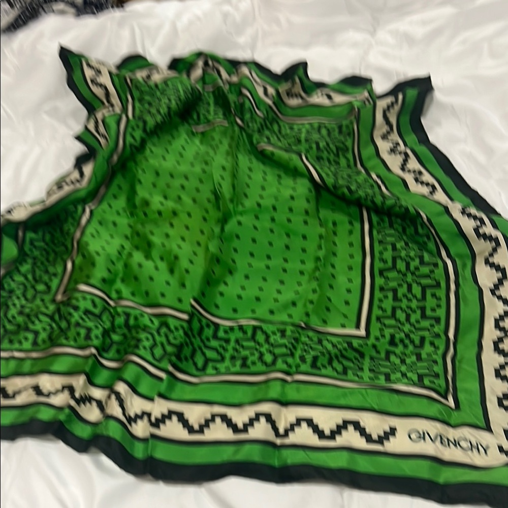 Givenchy Vibrant Green and Black Silk Scarf